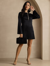 [Black] SilkSilky-AU 19Momme Long Sleeve Boat Neck Dress 007
