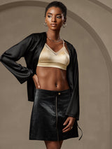 [Black] SilkSilky-AU 19Momme Stretch Silk Charmeuse Long Sleeve Women's Outerwear 003