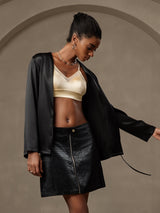 [Black] SilkSilky-AU 19Momme Stretch Silk Charmeuse Long Sleeve Women's Outerwear 004