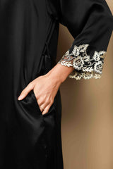 [Black] SilkSilky-AU 3/4 Sleeve V Neck Nightgown&Dressing Gown Set 009