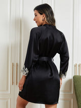 [Black] SilkSilky-AU 3/4 Sleeve Women's Dressing Gown 002
