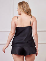 [Black] SilkSilky-AU Spaghetti Strap V Neck Plus Size Camisole Set 002