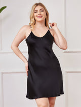 [Black] SilkSilky-AU Spaghetti Strap V Neck Plus Size Dress 001