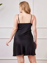 [Black] SilkSilky-AU Spaghetti Strap V Neck Plus Size Dress 002