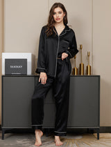 [Black] SilkSilky-AU Long Sleeve Lapel Collar Women's Pyjamas 001