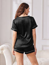 [Black] SilkSilky-AU Pure Silk Short Sleeve V Neck Women's Pyjamas 002