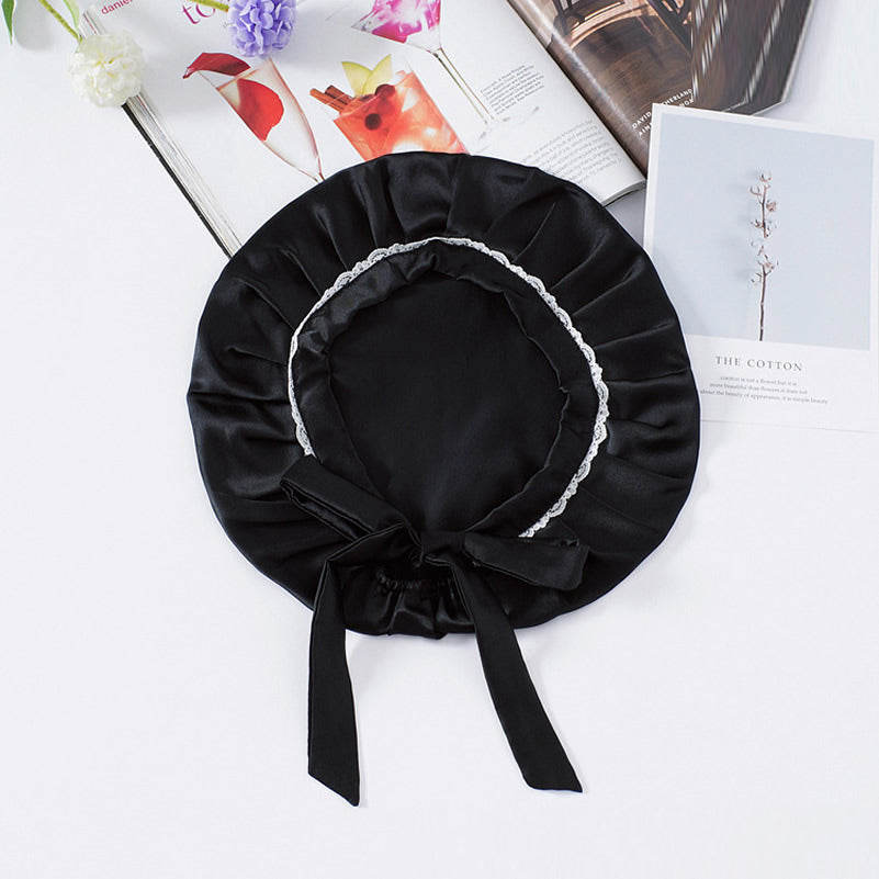 [Black] SilkSilky-AU Pure Silk Sleep Cap 004