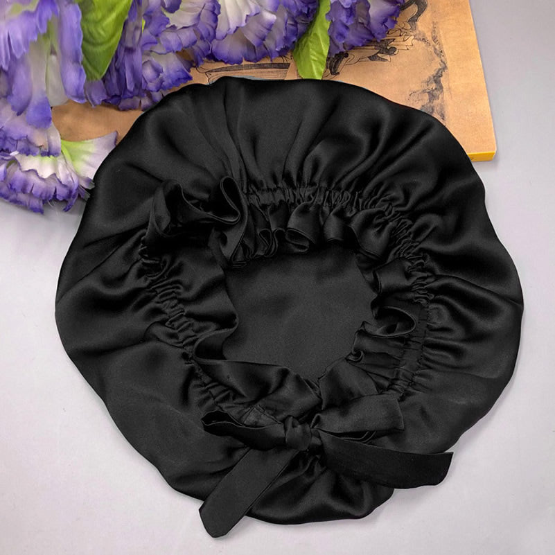 [Black] SilkSilky-AU Pure Silk Sleep Cap 006