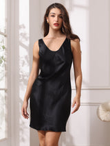 [Black] SilkSilky-AU Sleeveless Scoop Neck Nightgown 004