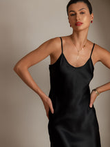 [Black] SilkSilky-AU Spaghetti Strap V Neck Dress 003