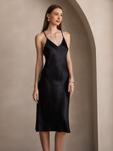 [Black] SilkSilky-AU Sleeveless V Neck Dress 004