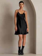 [Black] SilkSilky-AU Spaghetti Strap V Neck Dress 005