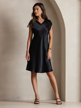 [Black] SilkSilky-AU Sleeveless V Neck Dress 006