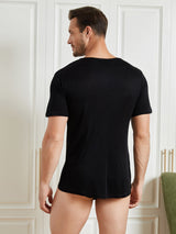 [Black] SilkSilky-AU 100% Silk Jersey Short Sleeve Crew Neck Men's T-Shirt 002