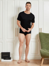 [Black] SilkSilky-AU 100% Silk Jersey Short Sleeve Crew Neck Men's T-Shirt 007