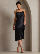 [Black] SilkSilky-AU Sleeveless Cowl Neck Dress 004
