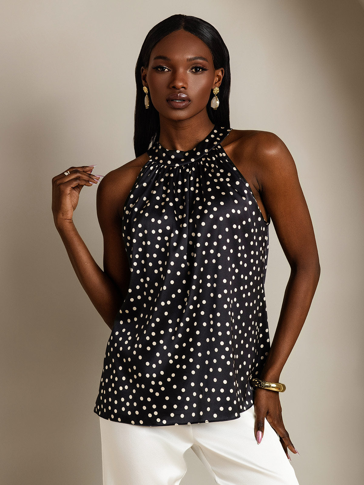 [Black+White] SilkSilky-AU 19Momme Silk Sleeveless Womens T-Shirt 001