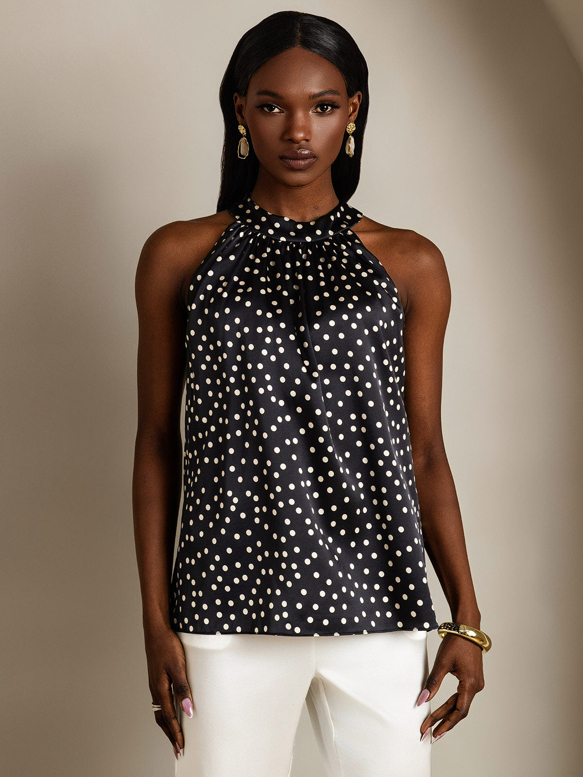 [Black+White] SilkSilky-AU 19Momme Silk Sleeveless Womens T-Shirt 003