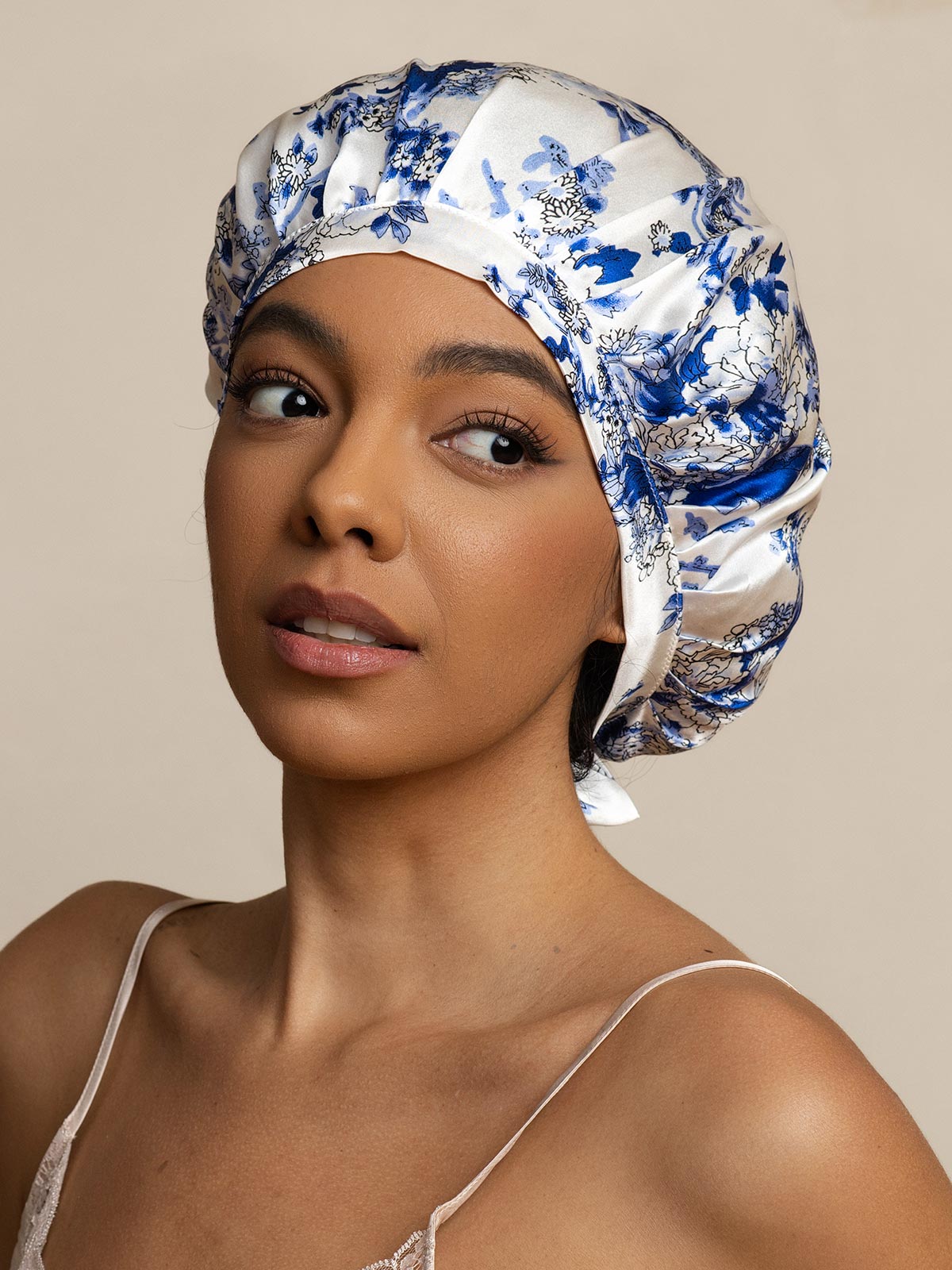 [Blue and White Porcelain] SilkSilky-AU Pure Silk Sleep Cap 002