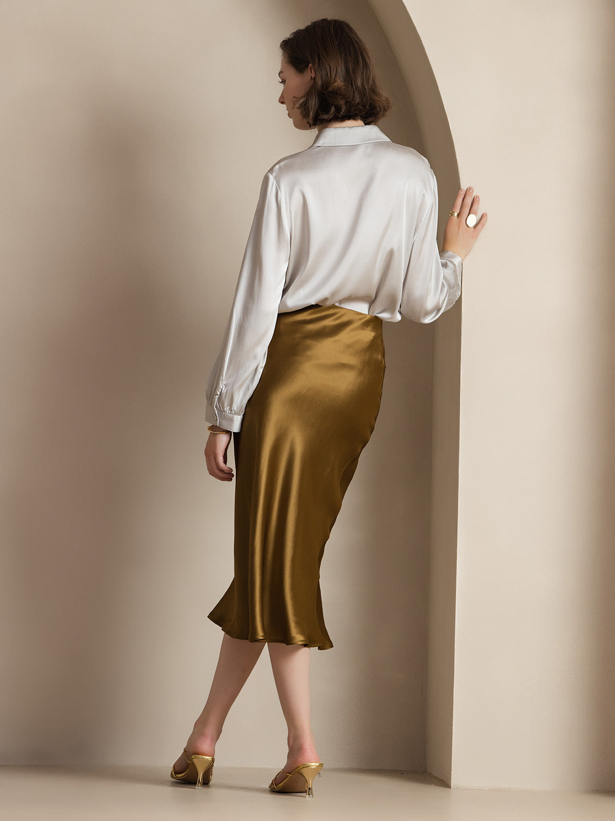 [Brown] SilkSilky-AU 19Momme Pure Silk Skirt 002