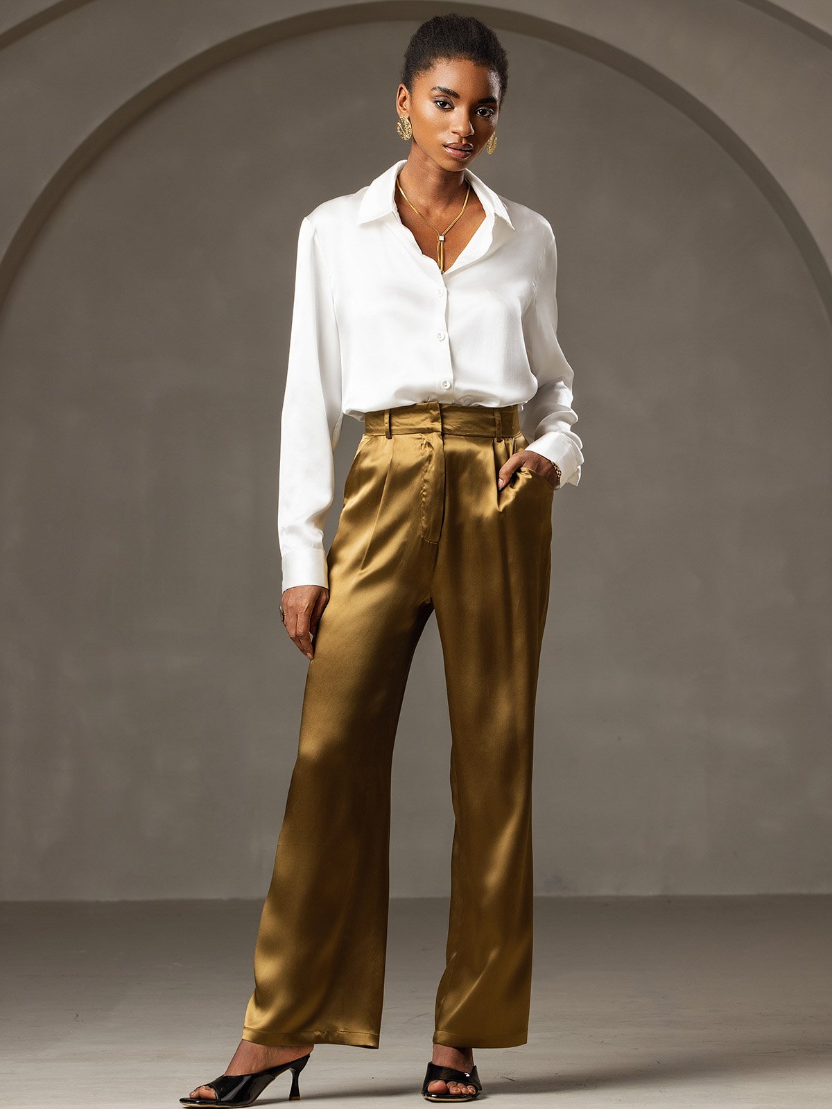 [Brown] SilkSilky-AU 19Momme Silk Womens Pants 001