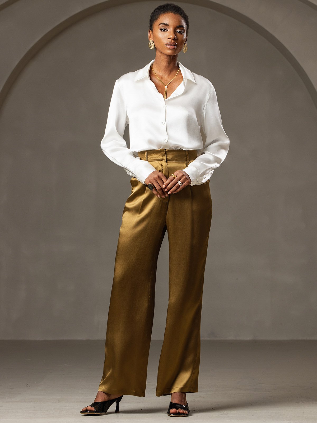 [Brown] SilkSilky-AU 19Momme Silk Womens Pants 003