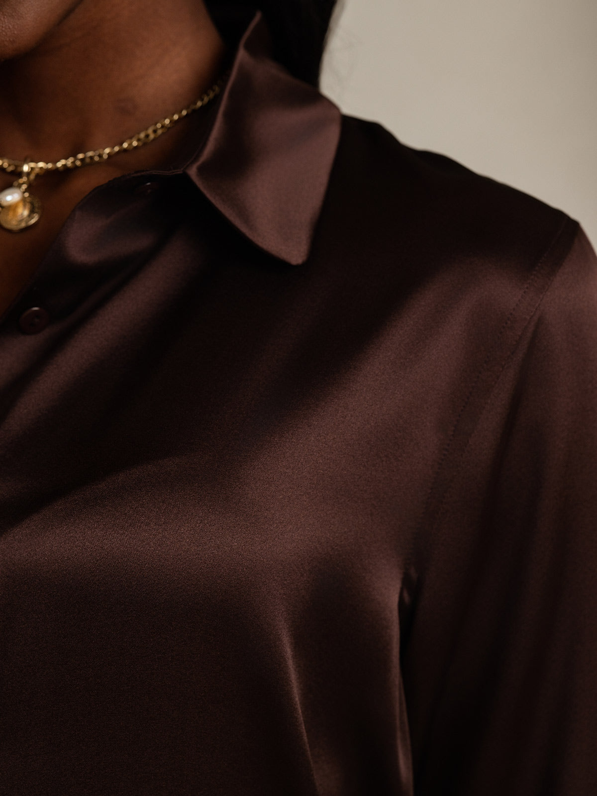 [Brown] SilkSilky-AU Silk Long Sleeve Collar Women's Shirt 008