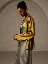 [Brown] SilkSilky-AU 19Momme Stretch Silk Charmeuse Long Sleeve Women's Outerwear 001