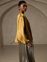 [Brown] SilkSilky-AU 19Momme Stretch Silk Charmeuse Long Sleeve Women's Outerwear 004