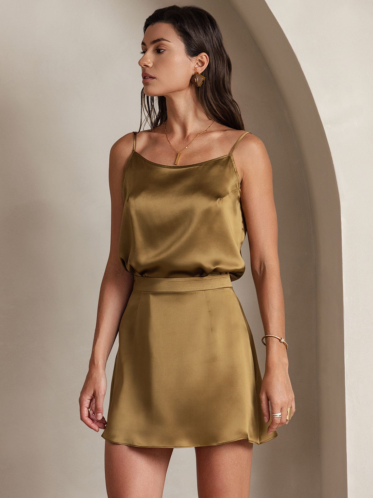 [Brown] SilkSilky-AU 19Momme Silk Skirt 003