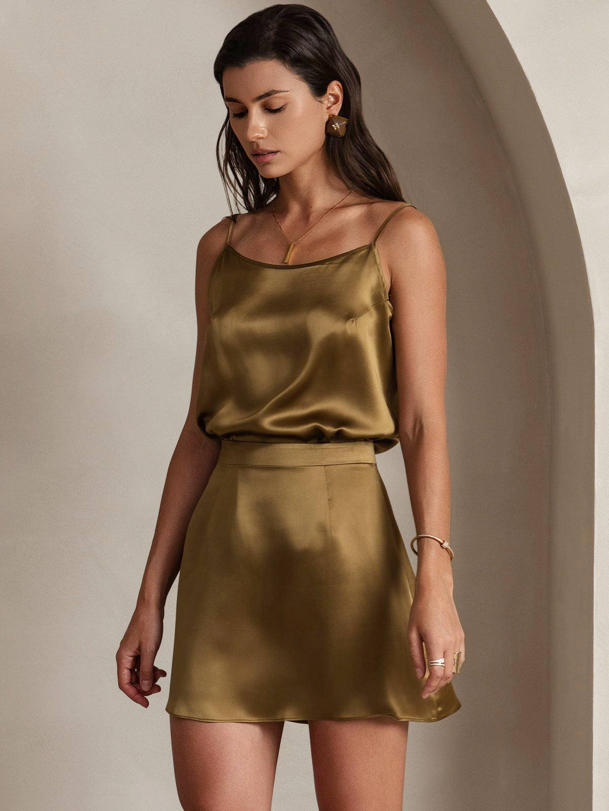 [Brown] SilkSilky-AU 19Momme Silk Skirt 004