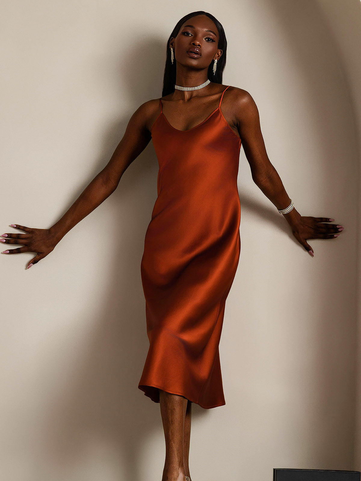 [Caramel] SilkSilky-AU Pure Silk Sleeveless Round Neck Nightgown 005