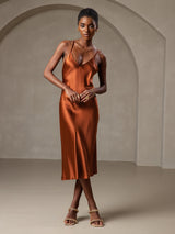[Caramel] SilkSilky-AU Sleeveless V Neck Dress 005