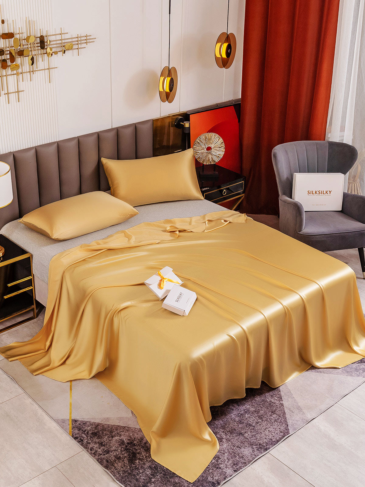 [Champagne] SilkSilky-AU 19Momme Pure Silk Bedding Set 001