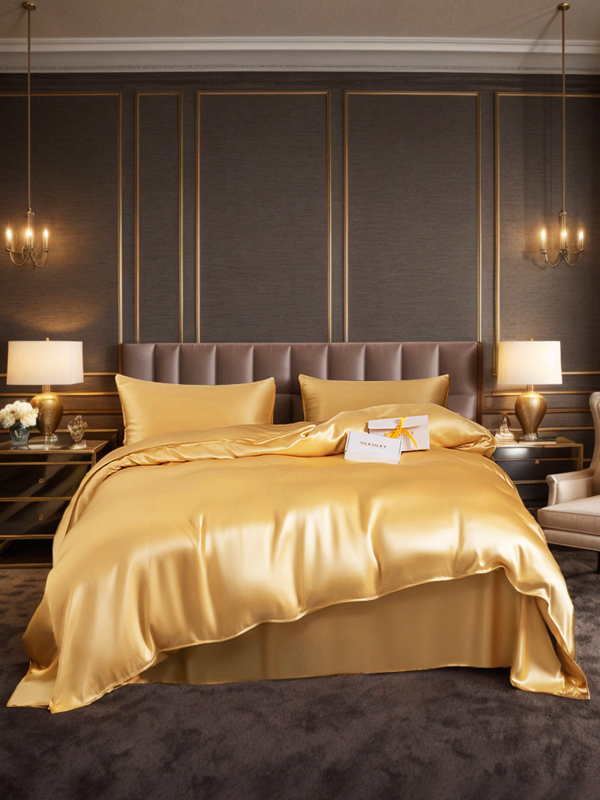 [Champagne] SilkSilky-AU 19Momme Pure Silk Bedding Set 001
