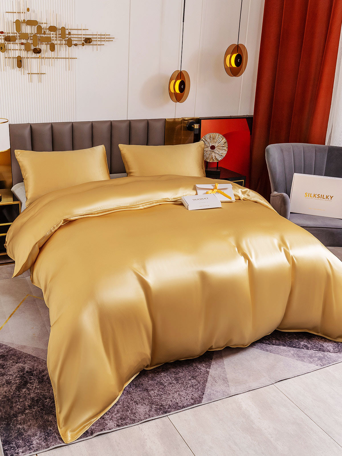 [Champagne] SilkSilky-AU 19Momme Pure Silk Bedding Set 001