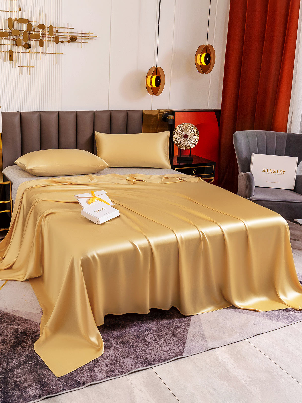 [Champagne] SilkSilky-AU 19Momme Pure Silk Bedding Set 004