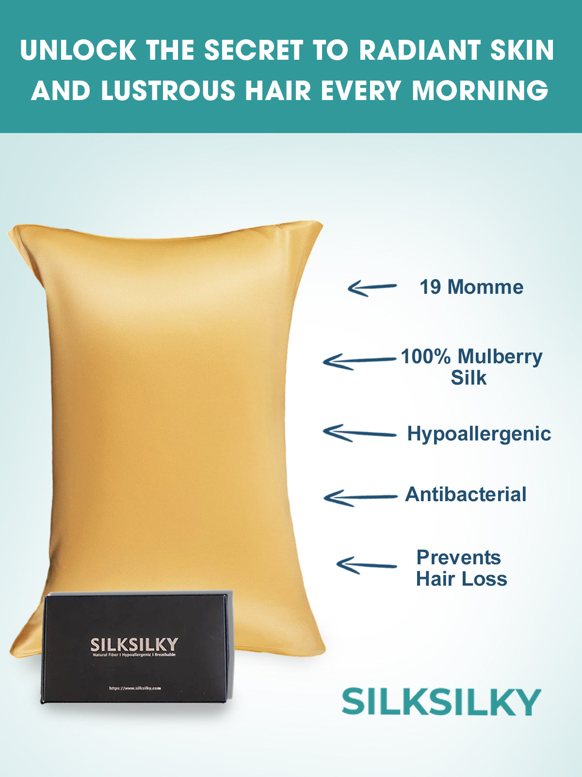 [Champagne] SilkSilky-AU 19Momme Pure Silk Pillowcase 002