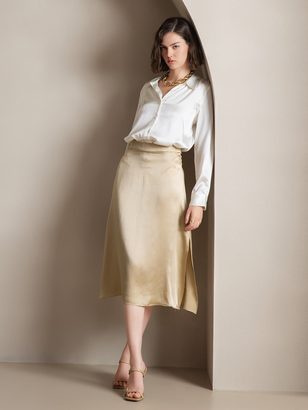 [Champagne] SilkSilky-AU 19Momme Silk Skirt 003