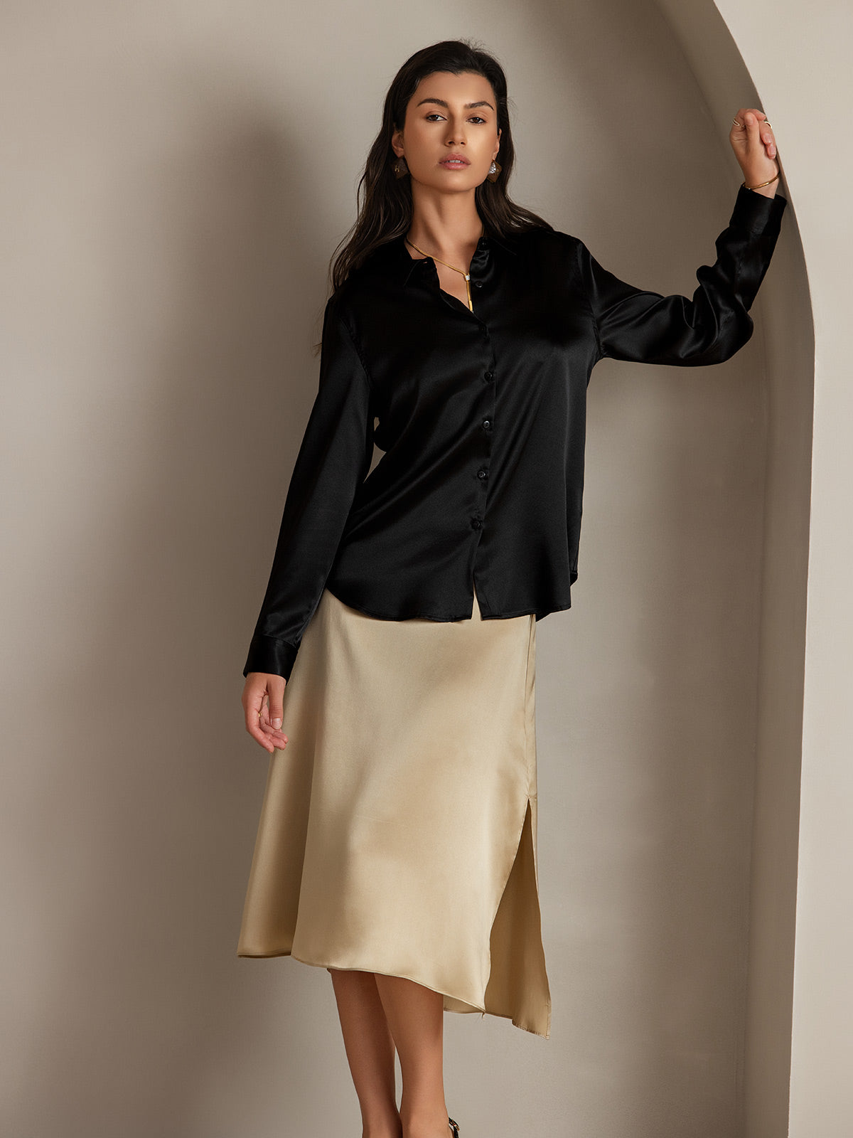 [Champagne] SilkSilky-AU 19Momme Silk Skirt 005
