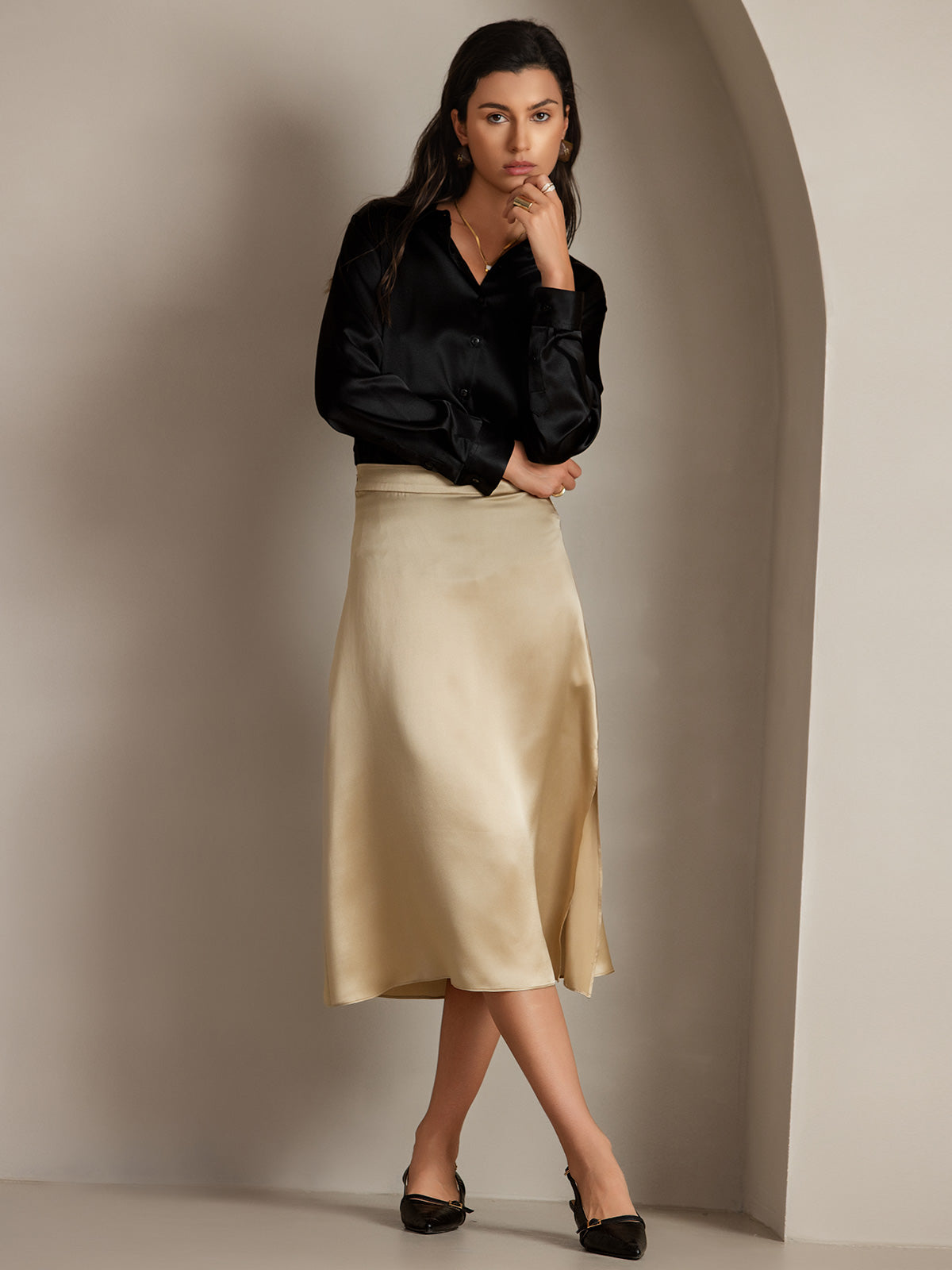 [Champagne] SilkSilky-AU 19Momme Silk Skirt 007