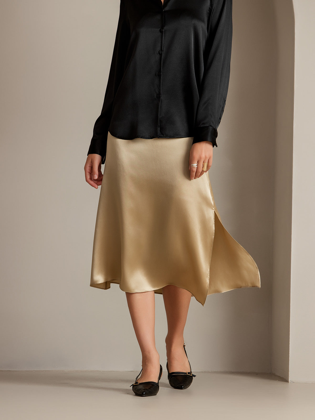 [Champagne] SilkSilky-AU 19Momme Silk Skirt 008