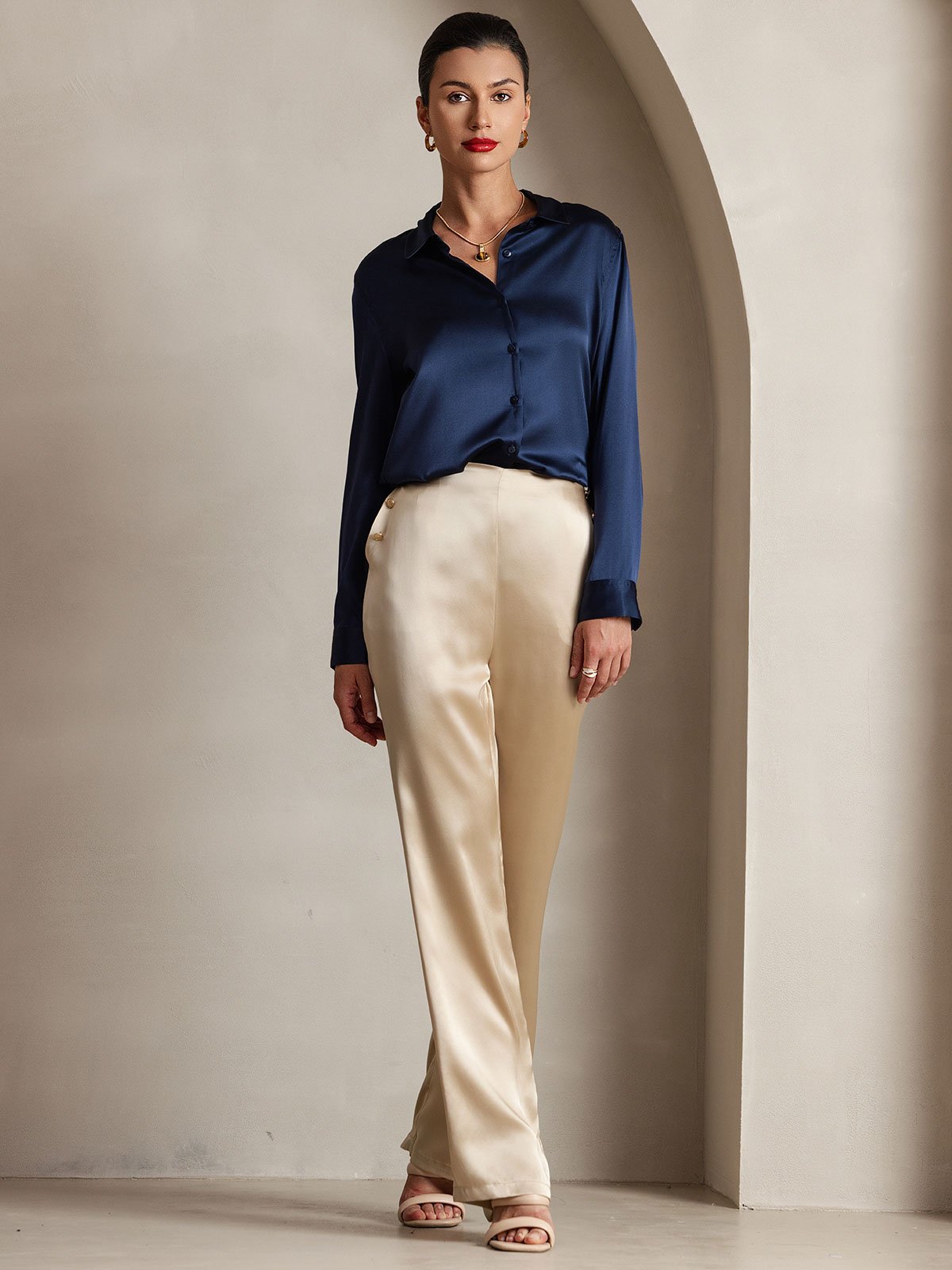 [Champagne] SilkSilky-AU 19Momme Silk Womens Pants 001