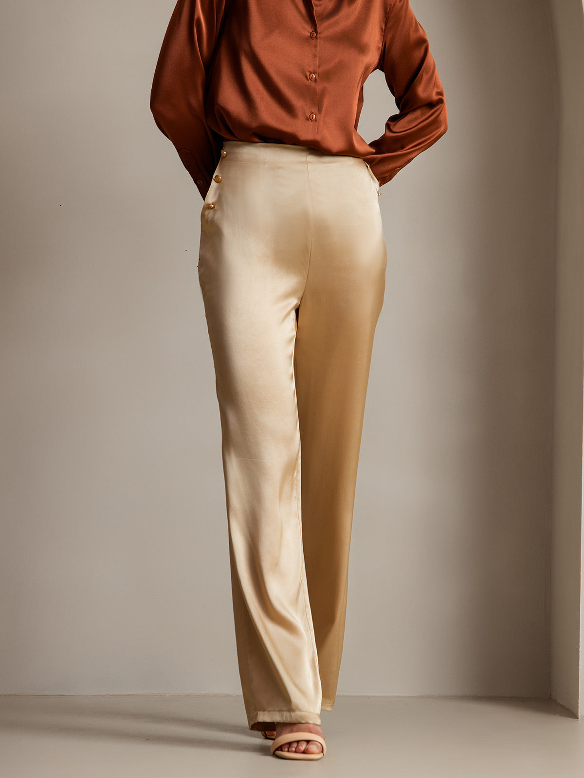 [Champagne] SilkSilky-AU 19Momme Silk Womens Pants 001