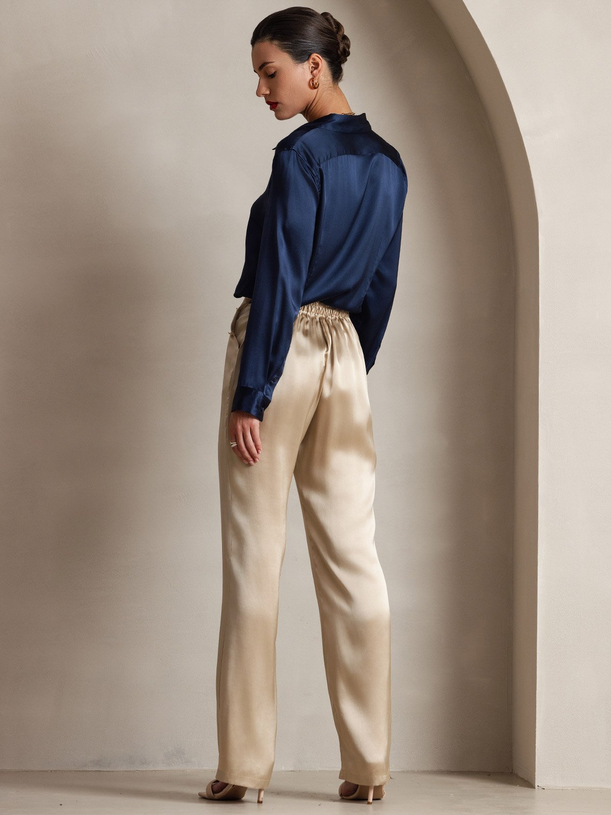 [Champagne] SilkSilky-AU 19Momme Silk Womens Pants 002