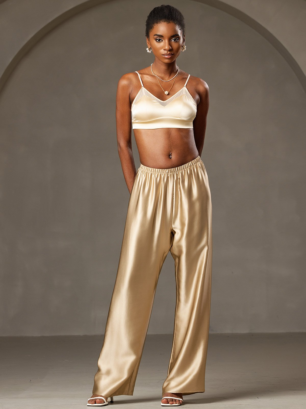 [Champagne] SilkSilky-AU 19Momme Silk Womens Pants 003