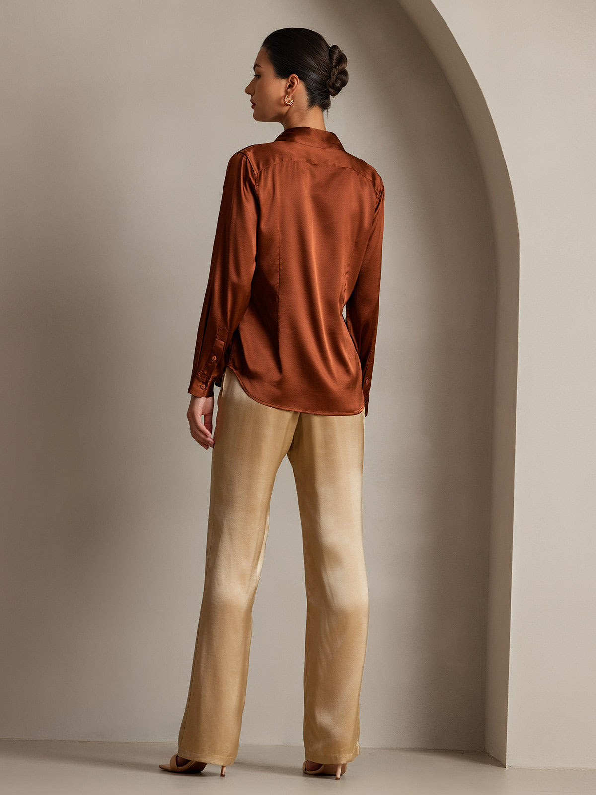 [Champagne] SilkSilky-AU 19Momme Silk Womens Pants 004