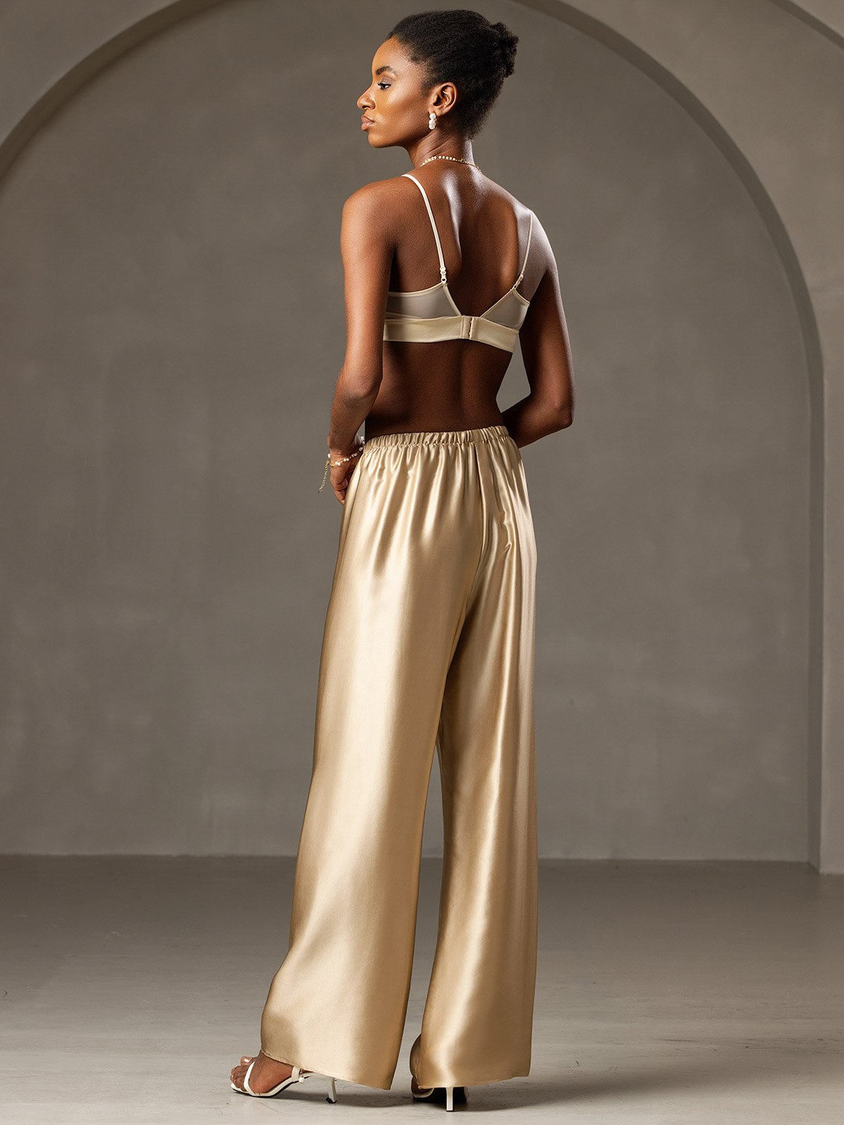 [Champagne] SilkSilky-AU 19Momme Silk Womens Pants 004