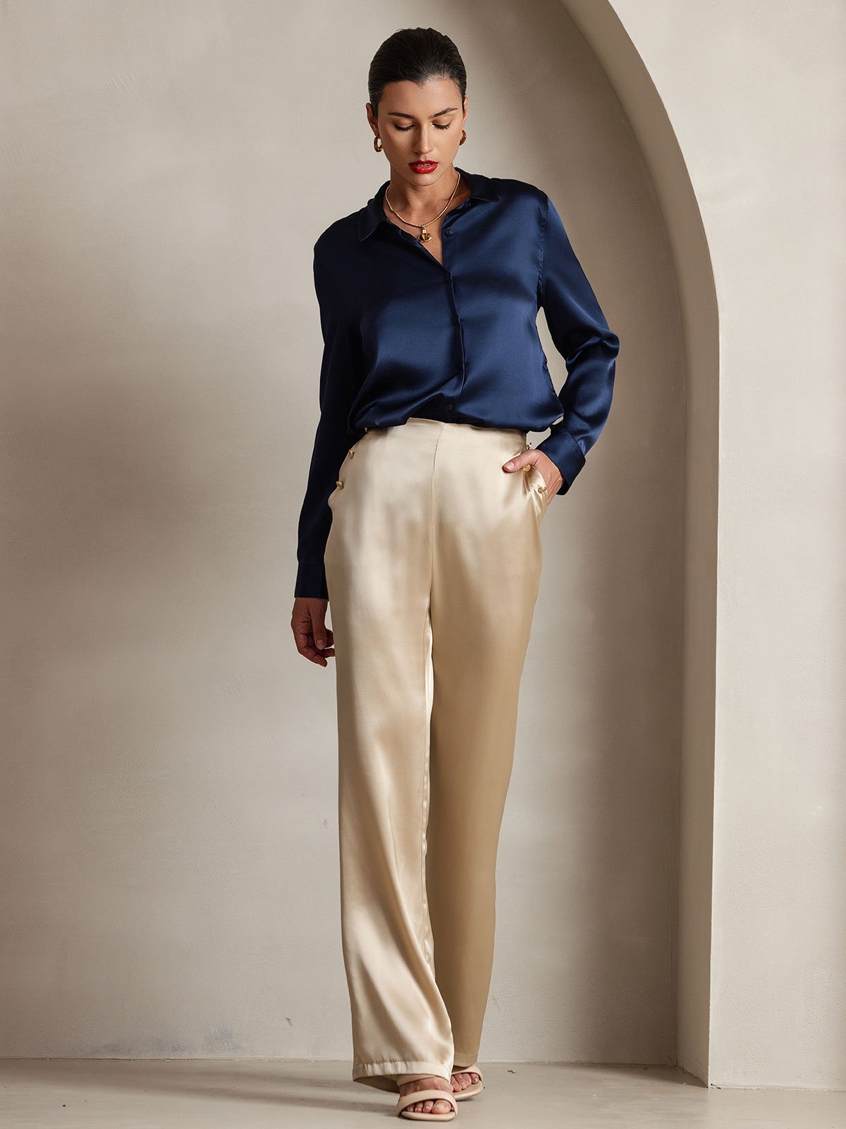 [Champagne] SilkSilky-AU 19Momme Silk Womens Pants 005
