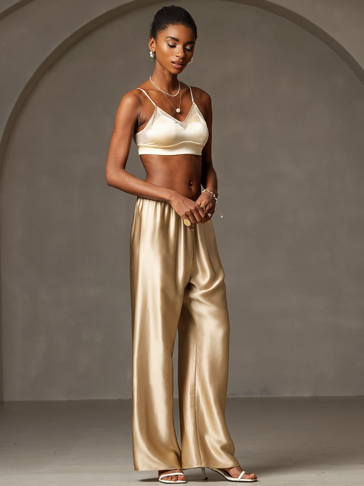 [Champagne] SilkSilky-AU 19Momme Silk Womens Pants 005